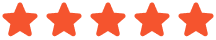 A row of five red stars representing a five-star rating or review