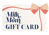 Milk by Mom gift card design with elegant bow illustration, offering a thoughtful gift for breastfeeding and new parents seeking freeze-dried breast milk services