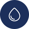 Navy blue circular icon with a white droplet symbol, representing breast milk and the process of freeze-drying, symbolizing preservation and nourishment for infants