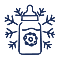 Baby bottle with snowflake icon, representing frozen breast milk storage, safe preservation, and temperature-controlled handling for maintaining milk quality