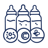 Icon of multiple baby bottles with different flow or feeding options, representing versatile feeding solutions, bottle choices, and convenient infant nutrition for growing babies