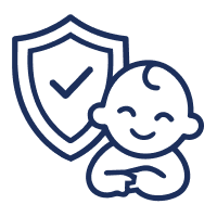 Shield icon with checkmark and baby symbol, representing safe, protected breast milk storage and trusted nutrition for infants
