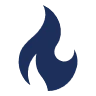 Navy blue flame icon representing heat or temperature