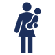 mom carrying baby icon representing family support, caregiving, and convenient breast milk solutions for busy, on-the-go parents by Milk by Mom